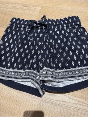 LOFT Navy and White Printed Drawstring Shorts